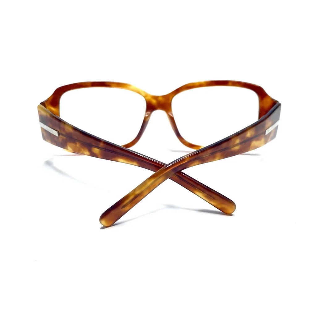 Prada Brown Amber Clear Rectangular Glasses Wide Temples Italy SPR14H 57 16 130